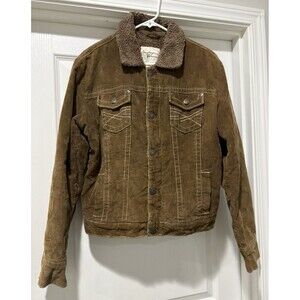 Compagnie Generale Men's Brown Sherpa Lined Cotton Trucker Jacket Button XL